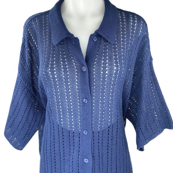 4th & Reckless Henrique Women's Blue Open Knit Beach Swim Cover Up Shirt Set L - Picture 4 of 7